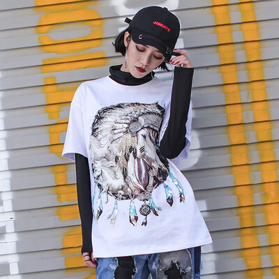 2018 Spring New Short-sleeved Long Horse Print Sequins Beaded T-shirt Female Loose Thin Bottom T Shirts
2018 Spring New Short-sleeved Long Horse Print Sequins Beaded T-shirt Female Loose Thin Bottom T Shirts