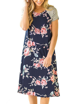 Women Floral Striped Short Sleeve Crewneck T-Shirt Dress Tunic Midi Dress Navy Blue Womens Summer Casual Short Sleeve Round Neck
Women Floral Striped Short Sleeve Crewneck T-Shirt Dress Tunic Midi Dress Navy Blue Womens Summer Casual Short Sleeve Round Neck