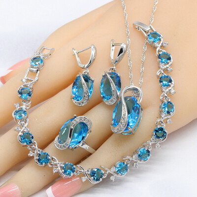 Bridal Jewelry Sets For Women Sky Blue Topaz 925 Silver Necklace Pendant Bracelets Earrings Rings
Bridal Jewelry Sets For Women Sky Blue Topaz 925 Silver Necklace Pendant Bracelets Earrings Rings
