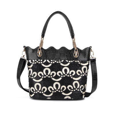 Fashion new women bag high quality shoulder bag black printed tote bag PU leather handbags 
Fashion new women bag high quality shoulder bag black printed tote bag PU leather handbags