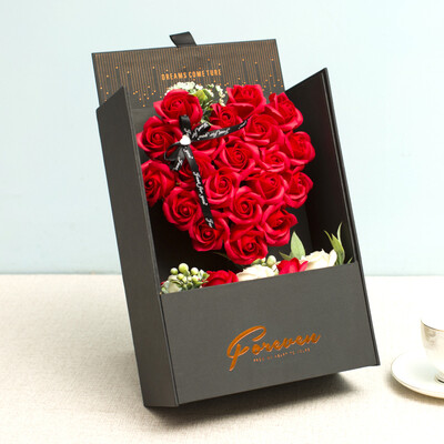 Star soap flower gift box Bordeaux card heart gift box red