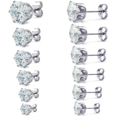 Hpolw Mens Womens Cubic Zirconia Stainless Steel Round Stud Earring set 3-8mm 6 Pairs Silver
Hpolw Mens Womens Cubic Zirconia Stainless Steel Round Stud Earring set 3-8mm 6 Pairs Silver