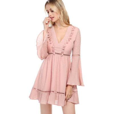 PREISEI New Women One-piece Dress White Pink Sexy Slim Empire V-neck Long Flare Sleeve Chiffon Mini A-line Dress
PREISEI New Women One-piece Dress White Pink Sexy Slim Empire V-neck Long Flare Sleeve Chiffon Mini A-line Dress