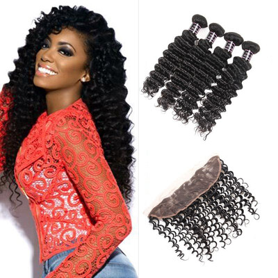 Ishow 7A Deep Wave Bundles with Frontal Closure Malaysian Virgin Hair Good Quality Bundles with Ear to Ear Lace Frontal 134
Ishow 7A Deep Wave Bundles with Frontal Closure Malaysian Virgin Hair Good Quality Bundles with Ear to Ear Lace Frontal 134