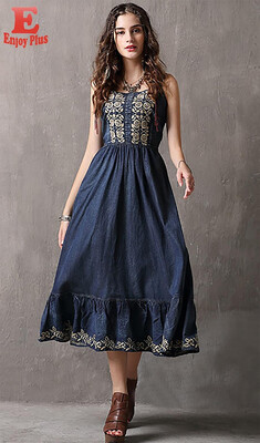 M L vintage cotton new summer 2018 long jeans dress sleeveless denim blue gray elegant slim a line digital flower embroidery
M L vintage cotton new summer 2018 long jeans dress sleeveless denim blue gray elegant slim a line digital flower embroidery