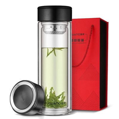 Fuguang Shanghao series double insulated glass high-end business gift box water cup with filter portable transparent cup 400ML black
Fuguang Shanghao series double insulated glass high-end business gift box water cup with filter portable transparent cup 400ML black