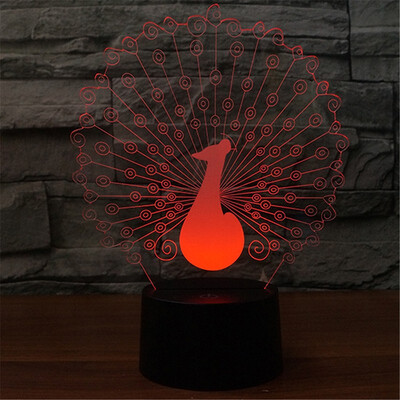 Peacock 3D 7Colors Touch Optical Illusion Night Lights USB Or Battery Powered Tablet Lamp with Acrylic Flat & ABS Base
Peacock 3D 7Colors Touch Optical Illusion Night Lights USB Or Battery Powered Tablet Lamp with Acrylic Flat & ABS Base