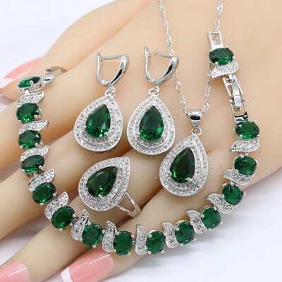 925 Silver Jewelry Sets For Women Green Emerald Bracelet Earrings Necklace Pendant Rings
925 Silver Jewelry Sets For Women Green Emerald Bracelet Earrings Necklace Pendant Rings