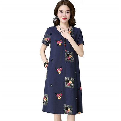 Cotton&hemp dress 2018 Summer new national style womens dress long round collar embroidery short sleeve retro A dress
Cotton&hemp dress 2018 Summer new national style womens dress long round collar embroidery short sleeve retro A dress