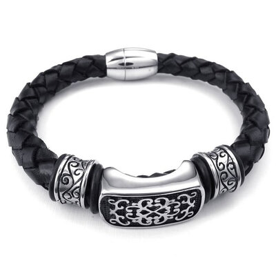 Hpolw Mens Leather Stainless Steel Spring buckle/Magnetic Clasp black hand-knitted Metal geometry lace pattern Bracelet
Hpolw Mens Leather Stainless Steel Spring buckle/Magnetic Clasp black hand-knitted Metal geometry lace pattern Bracelet