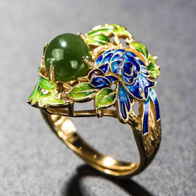 Jade ring national wind s925 silver gilt jewelry baking blue process green leaf opening ring female
Jade ring national wind s925 silver gilt jewelry baking blue process green leaf opening ring female