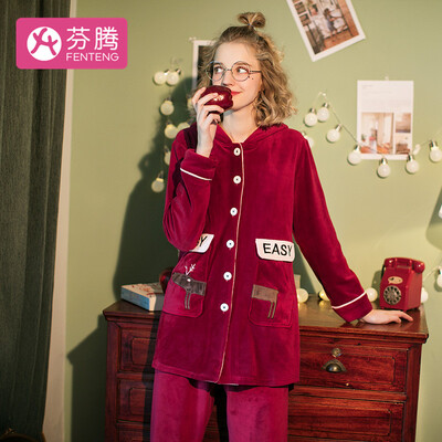 Fen Teng 2018 autumn&winter new coral fleece cartoon hooded long-sleeved casual suede pajamas ladies home service ladies pajamas X98931377 wine red
Fen Teng 2018 autumn&winter new coral fleece cartoon hooded long-sleeved casual suede pajamas ladies home service ladies pajamas X98931377 wine red