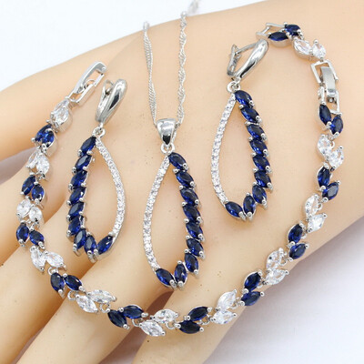 925 Silver Jewelry Sets For Women Blue White Crystal Earrings Bracelet Rings Necklace Pendant 2018 New Arrival
925 Silver Jewelry Sets For Women Blue White Crystal Earrings Bracelet Rings Necklace Pendant 2018 New Arrival