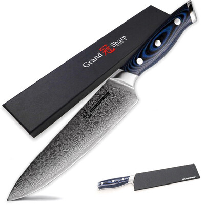 Grandsharp 8 Inch Japanese Damascus Stainless Steel Chef Knife 67 Layers VG-10 Steel Damascus Kitchen Chef Knife G10 Handle
Grandsharp 8 Inch Japanese Damascus Stainless Steel Chef Knife 67 Layers VG-10 Steel Damascus Kitchen Chef Knife G10 Handle