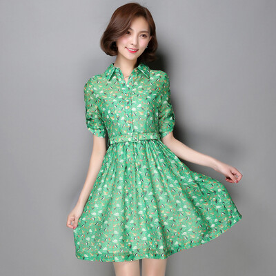 MAZOE Europe and the United States temperament shirt collar printing chiffon waist short sleeve dress S6612 green
MAZOE Europe and the United States temperament shirt collar printing chiffon waist short sleeve dress S6612 green