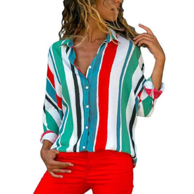 Women Lady V Neck Loose Button up Color Block Stripes Blouse T Shirt Casual Tops
Women Lady V Neck Loose Button up Color Block Stripes Blouse T Shirt Casual Tops