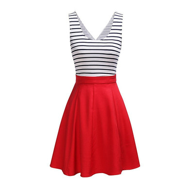 Women summer cotton striped patchwork swing sundress Fake two piece back cross waist cut out tunic sleeveless skater dress
Women summer cotton striped patchwork swing sundress Fake two piece back cross waist cut out tunic sleeveless skater dress