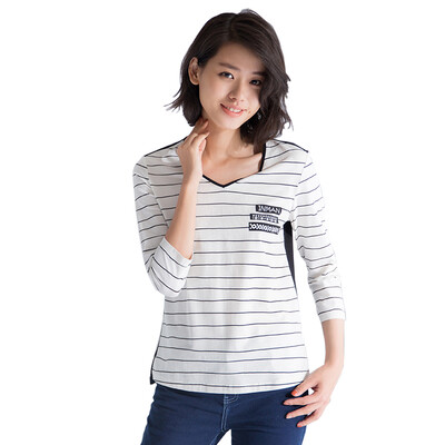 INMAN) 2017 spring new stripes printed seven points sleeves shirt bottom shirt T shirt female black and white 1871023155
INMAN) 2017 spring new stripes printed seven points sleeves shirt bottom shirt T shirt female black and white 1871023155