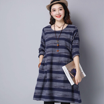 2 colors -XXL Plus Size Women Dress Chinese Style Striped Autumn Dress Cotton and Linen Loose Dresses
2 colors -XXL Plus Size Women Dress Chinese Style Striped Autumn Dress Cotton and Linen Loose Dresses