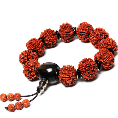 Cinderella Court King&39s Bodhisattva Handchain Brick Bracelet Five Red Brick Wooden Hand Knitting Horns Three-way Men&39s Style 20MM