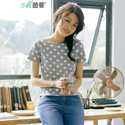 INMAN 2017 summer new text cotton short-sleeved striped T-shirt female wave point gray 1872022381
INMAN 2017 summer new text cotton short-sleeved striped T-shirt female wave point gray 1872022381