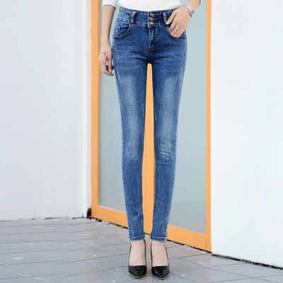 City plus CITYPLUS simple fashion high waist elastic buckle stitching Slim pencil jeans woman CWKN16T375 blue 27
City plus CITYPLUS simple fashion high waist elastic buckle stitching Slim pencil jeans woman CWKN16T375 blue 27