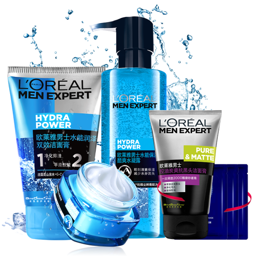 欧莱雅（L'OREAL） 套装男士洗面奶水能秋冬季控油补水保湿爽肤水乳化妆品护肤品套装 洁面膏+水凝露+保湿强润霜