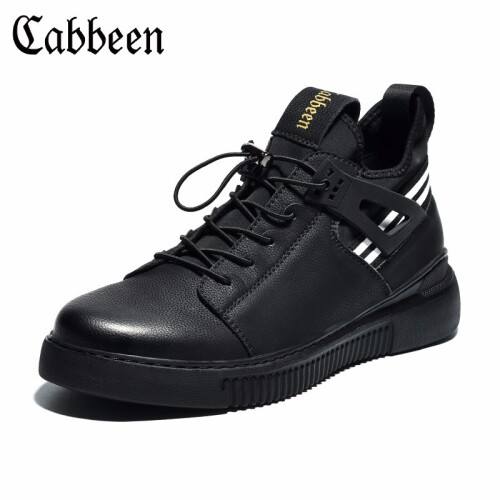 Cabbeen/卡宾男鞋新款时尚板鞋男韩版休闲鞋2019秋季运动潮流鞋子男 黑色 皮鞋码41