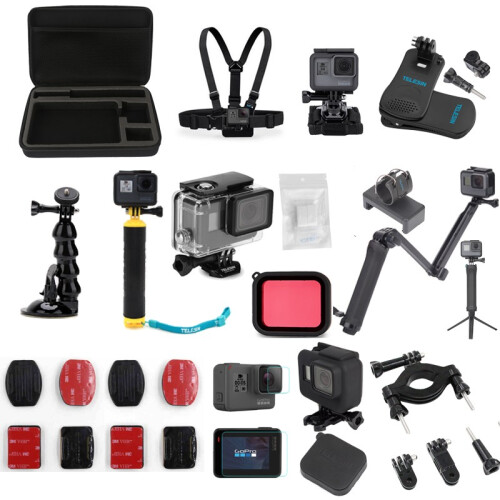 TELESIN GoPro hero7 6 5运动相机配件自拍杆收纳包 手腕带 自行车支架 肩带吸盘 入门套装（含防水壳滤镜）