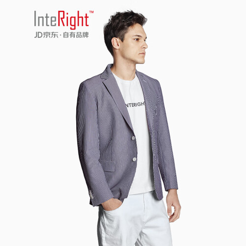 INTERIGHT 时尚休闲修身 男士西装外套 浅蓝色 L码