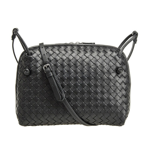 BOTTEGA VENETA 宝缇嘉 BV 女士黑色羊皮编织单肩斜挎包 245354 V0016 8175