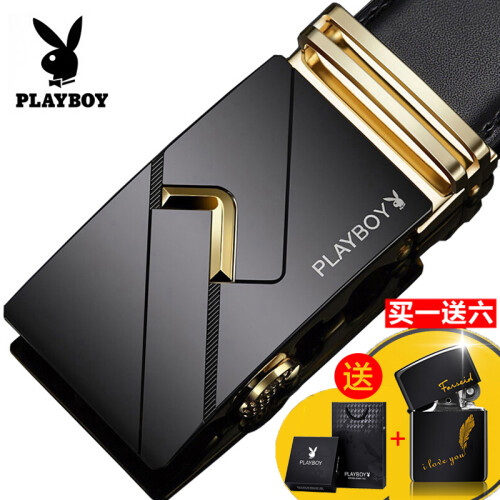 花花公子（PLAYBOY）皮带男真皮自动扣牛皮腰带时尚商务休闲中年青年裤带礼盒装 款式一   送打火机+专柜礼盒装