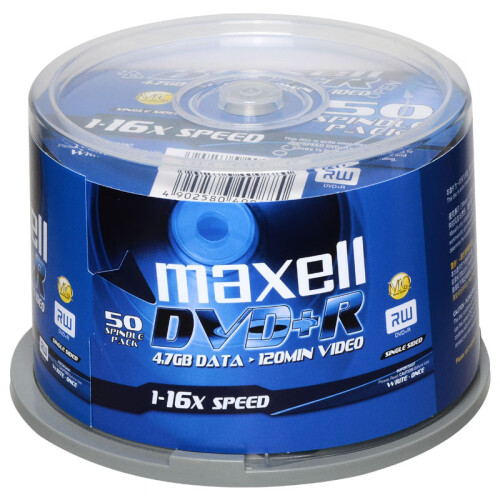 麦克赛尔（maxell）DVD+R光盘 刻录光盘 光碟 空白光盘 16速4.7G 台产 商务金盘桶装50片