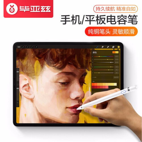 毕亚兹 平板电脑手写笔 ipad手写触屏电容笔 细头绘画笔pencil充电版苹果微软三星平板通用 【主动式充电版】简约白