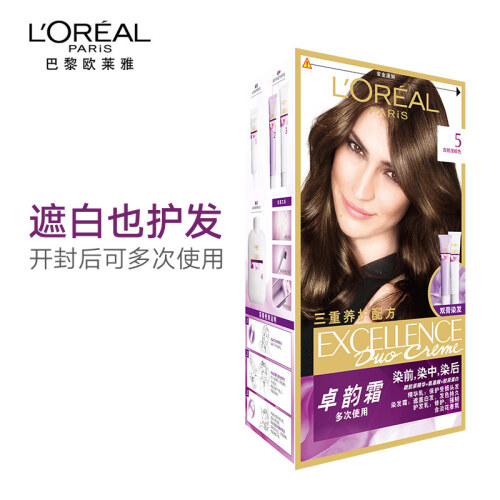 京东超市欧莱雅 （LOREAL） 卓韵霜特润双膏染发霜 #5自然浅棕色 48g*2+12ml+40ml