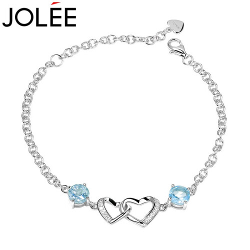 JOLEE 礼品 女生创意礼物水晶手链S925银托帕石手镯日韩版首饰品送女友生日礼物附鉴定证书 心心相印托帕石手链