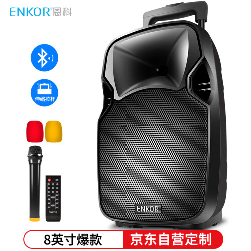 恩科（ENKOR）强音8号 8英寸广场舞音响 拉杆音箱便携式蓝牙户外音响 大功率家用K歌带无线麦克风扩音器