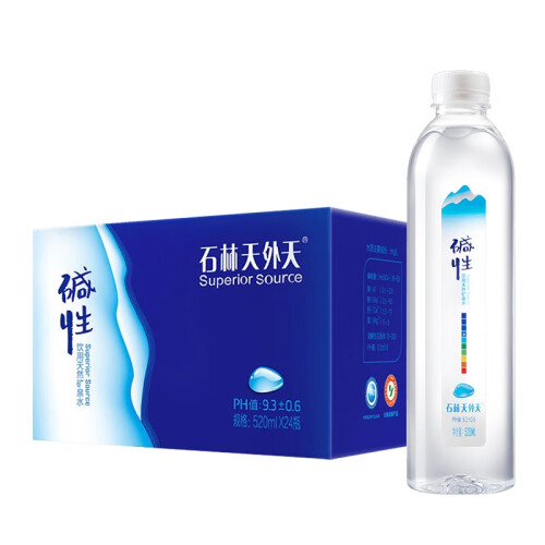 京东超市石林天外天 饮用天然碱性矿泉水 520ml*24瓶 pH9.3 非苏打水整箱装