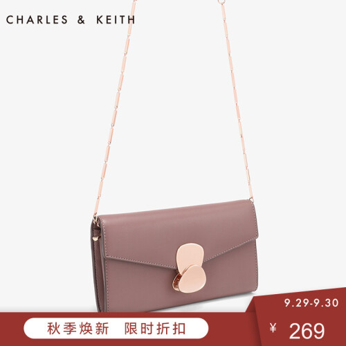 CHARLES&KEITH 女包 CK6-10770330欧美金属扣装饰长款钱包 紫红色 XS