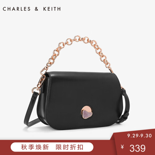 CHARLES&KEITH 女包CK2-80270137金属扣饰女士链条单肩斜挎包 黑色 S