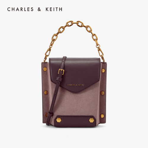 CHARLES＆KEITH2019秋新品CK2-11190001-1金属铆钉饰手提单肩包女 Mauve紫红色 S