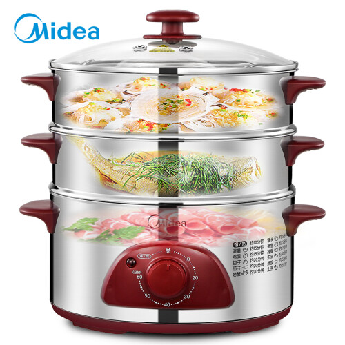 美的（Midea）电蒸锅电煮锅电火锅多用途锅多功能家用电热锅不锈钢 三层 大容量WSYH26A