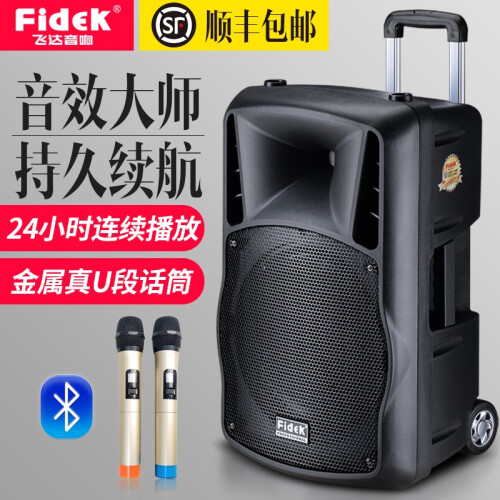 飞达（fidek） 广场舞音响户外移动专业拉杆音箱大功率唱K歌带无线话筒12寸CUBE-121BT 专业版 12寸