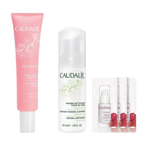 欧缇丽（Caudalie） 舒缓保湿水凝霜（冰淇淋霜） 40ml+洁颜摩丝50ml+保湿精华液1ml*3