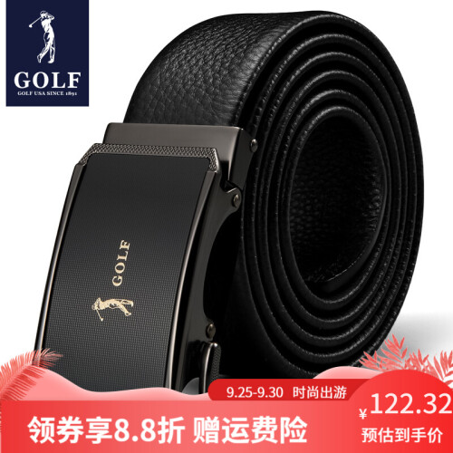 高尔夫GOLF男款头层牛皮皮带男针扣真牛皮男士腰带复古男式皮带裤带 款式2 头层牛皮黑枪4998