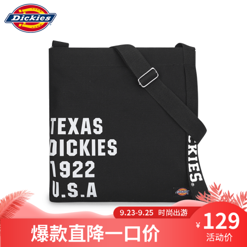 Dickies斜挎包男时尚休闲潮流男女单肩包小包运动学院风帆布包 黑色(字母款)