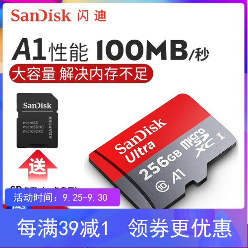 闪迪（SanDisk）32G行车记录仪内存卡64g tf卡128g华为手机sd卡256G 高速存储卡 256G A1级 100M/s大容量