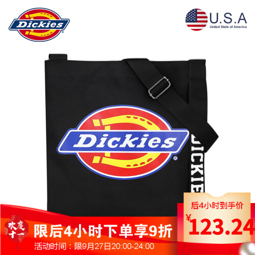 Dickies斜挎包男时尚休闲潮流男女单肩包小包运动学院风帆布包 黑色(彩色LOGO款)