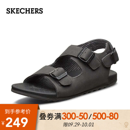 Skechers斯凯奇男士凉鞋 2019年夏季休闲沙滩鞋 两段式搭扣新品潮鞋 66043 黑色/BLK 39.5