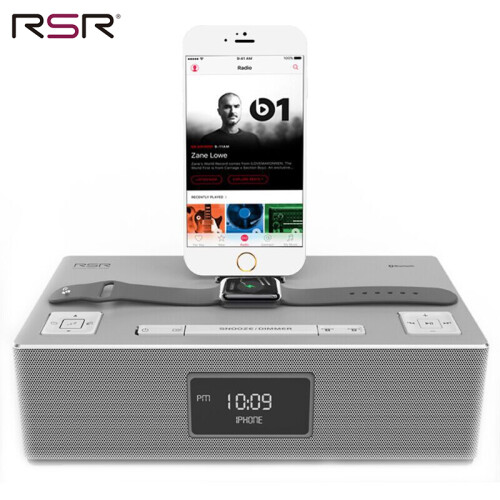 RSR DS420苹果蓝牙音箱 iPhone X/8/7/6s手机充电播放器 家居音响NFC插卡音响 银色